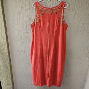 Studio C Plus Size Women's Embroidered Dress Size 16W Linen Blend